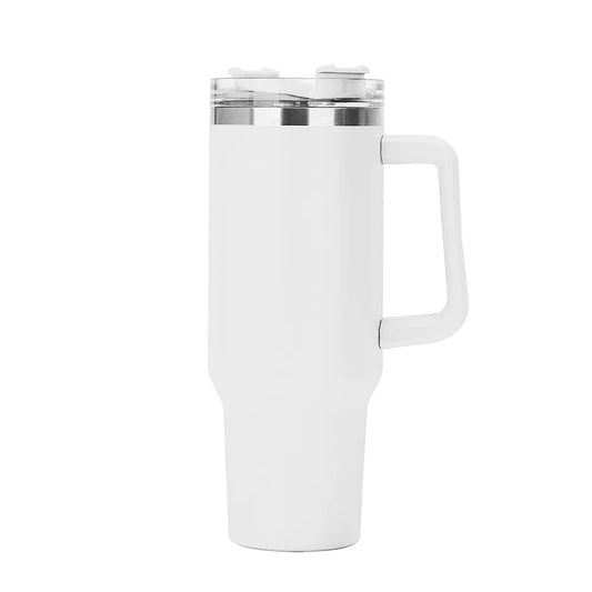 Personalized 40oz Stainless Steel Tumbler Gift With White Handle and Straw