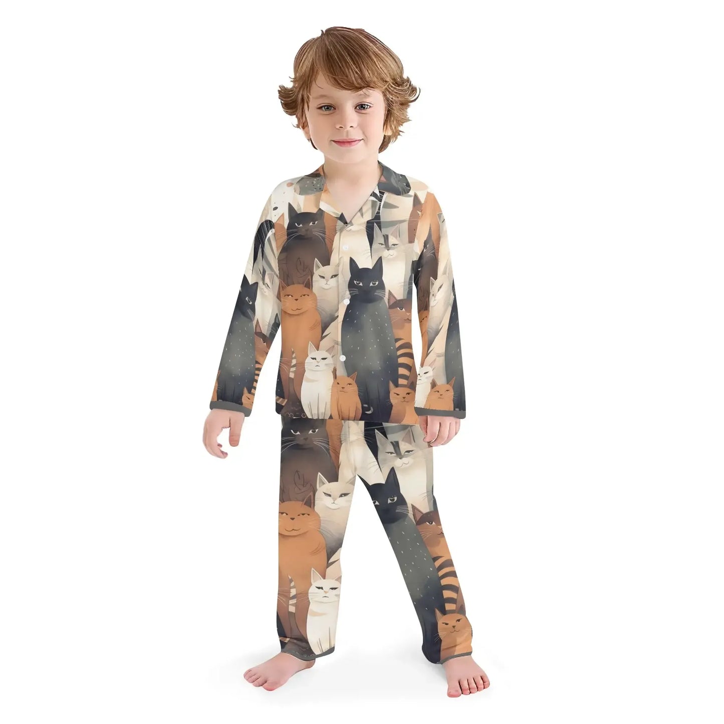 Kids Collar Design Long Nightwear Pajama Set (No Pockets)