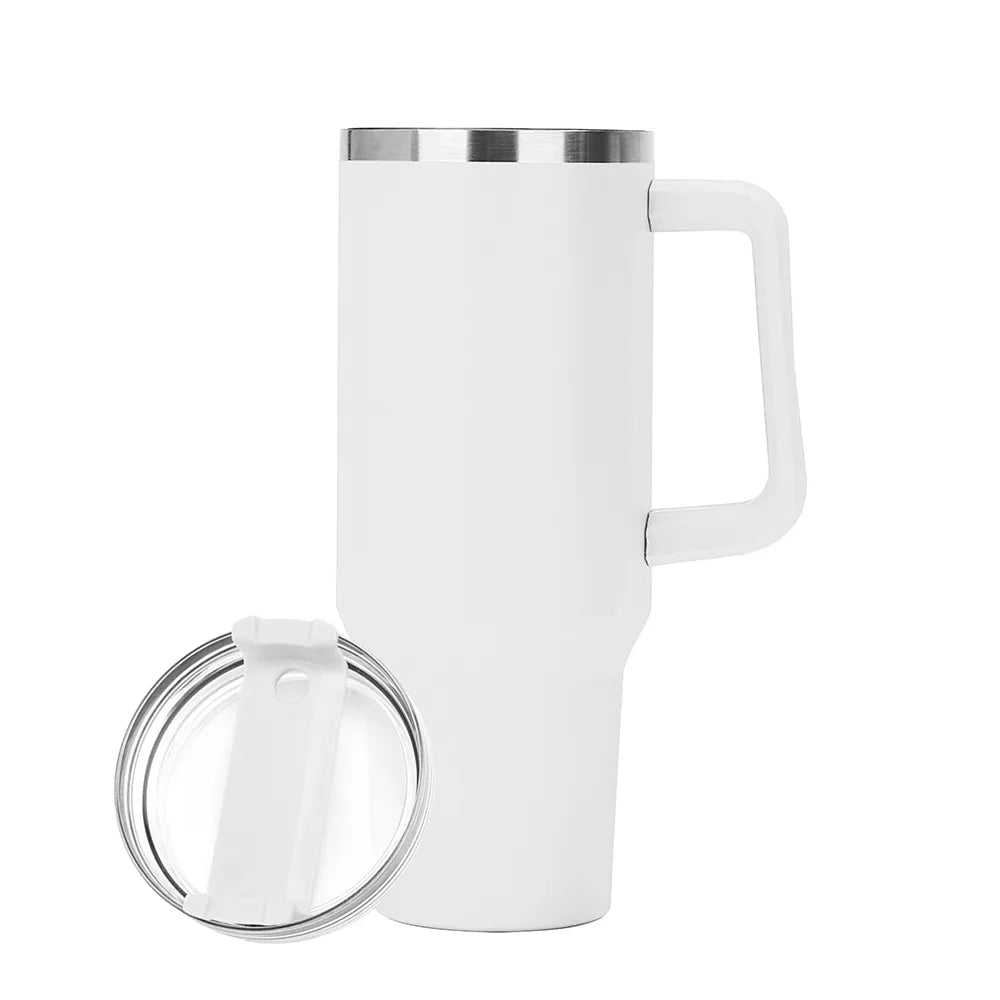 Personalized 40oz Stainless Steel Tumbler Gift With White Handle and Straw