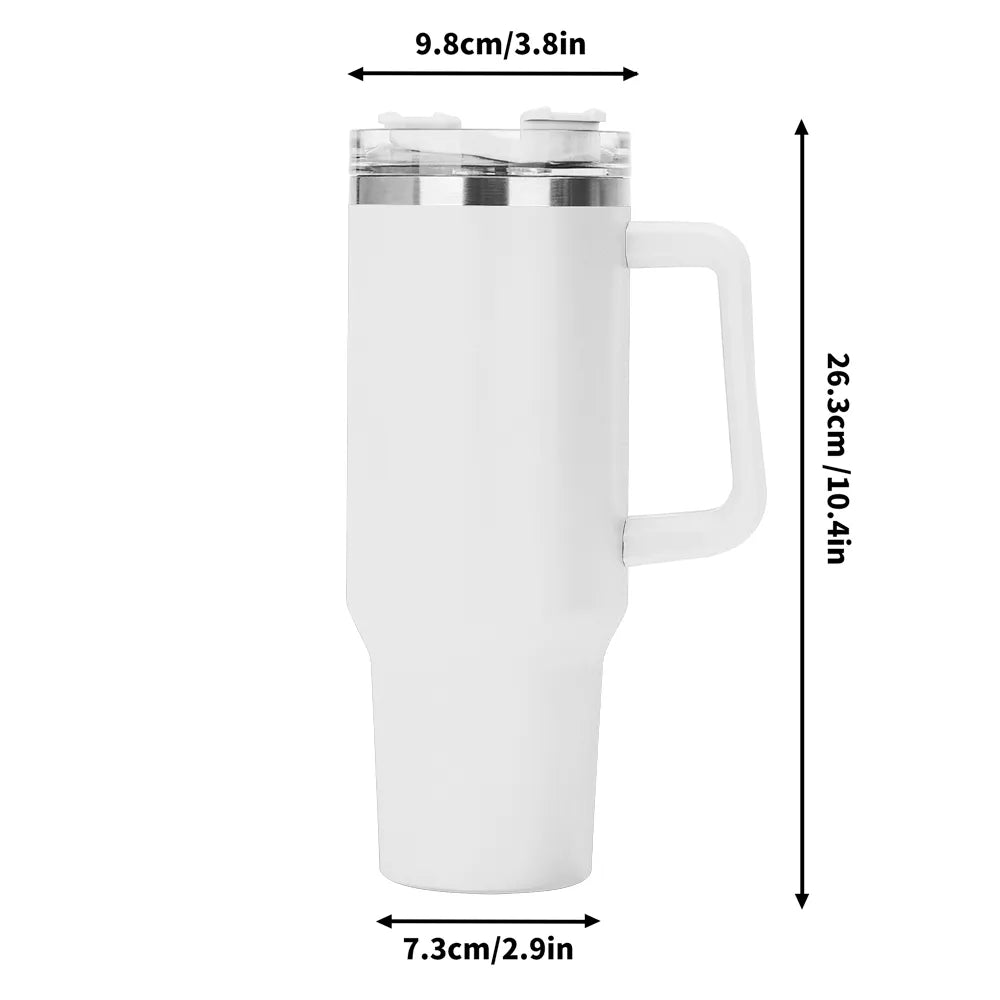 Personalized 40oz Stainless Steel Tumbler Gift With White Handle and Straw